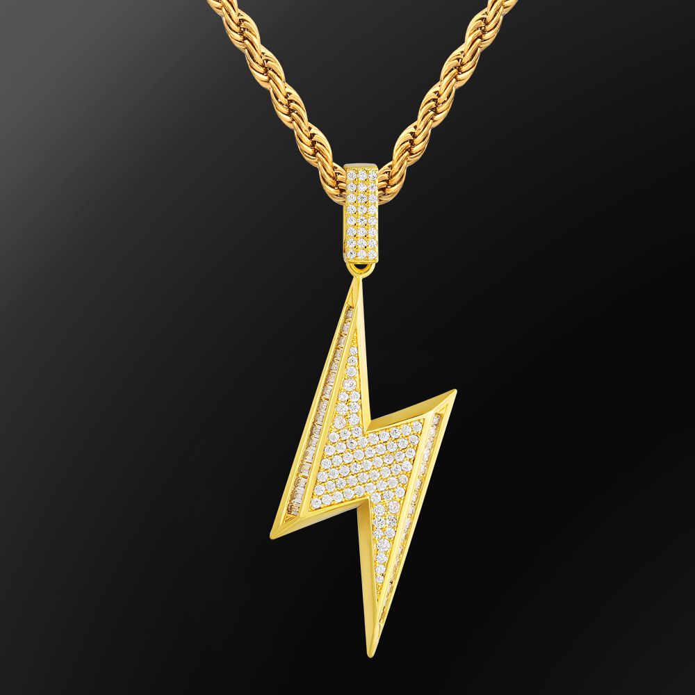 Trapezoidal Zircon Lightning Mens Pendant Necklace