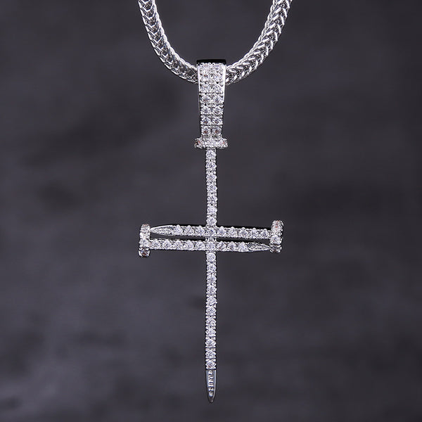 KRKC Iced Out Mens Nail Cross Pendant 