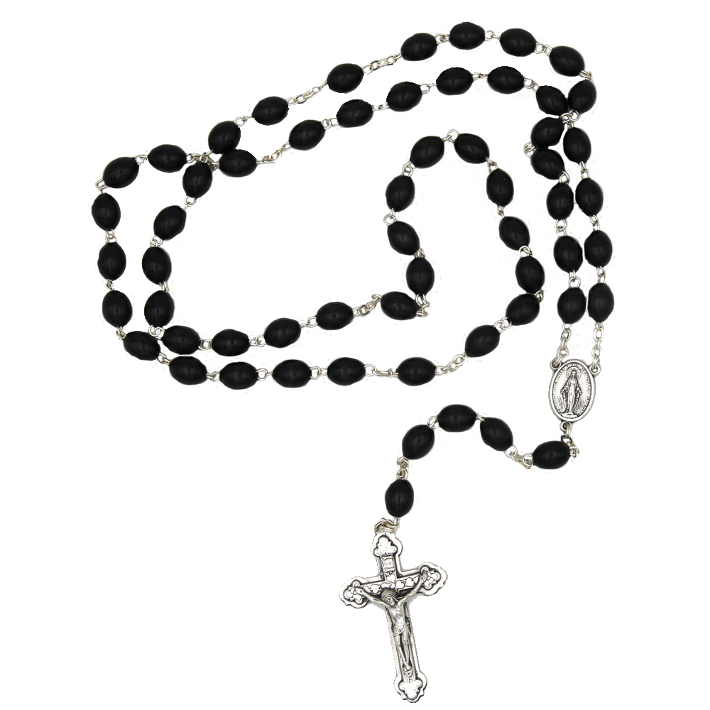 St. Joseph center and decorative crucifix rosary - black wood - silver ...