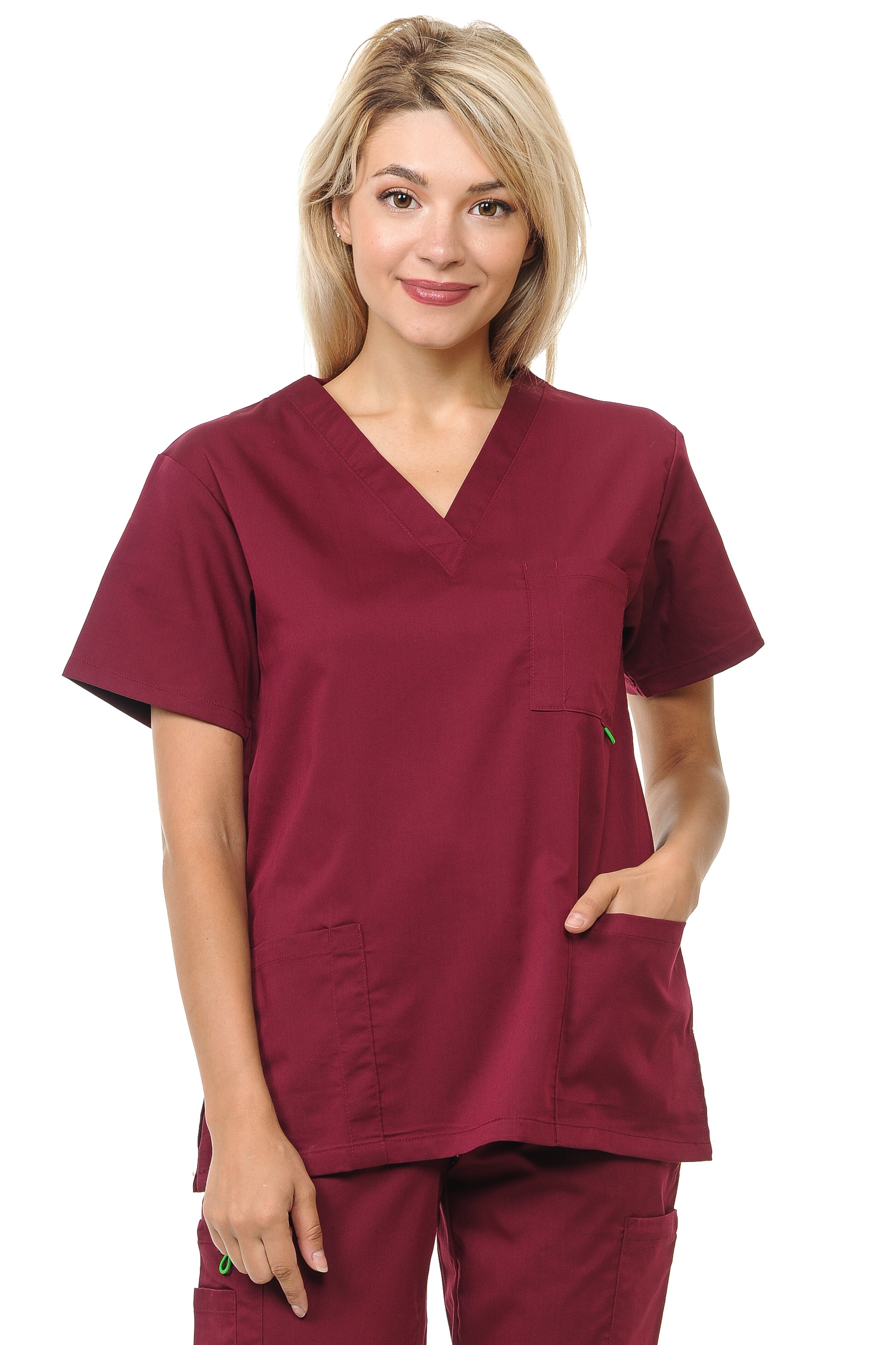 CottonPoly VNeck 3 Pocket Solid Scrub Top Plus Sizes Platinum