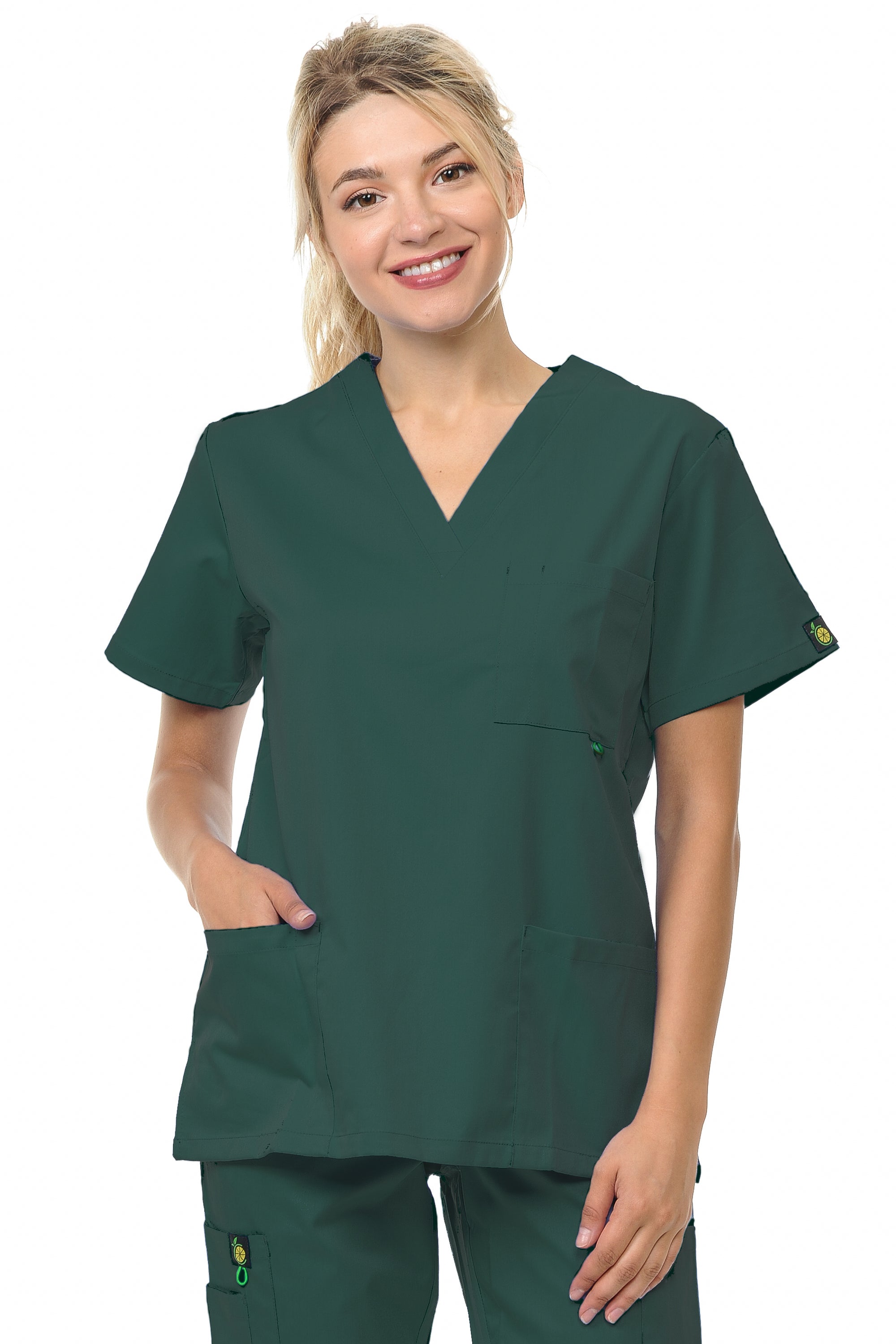 Unisex Citron Collection V Neck 3 Pocket Solid Scrub Top Plus Sizes 