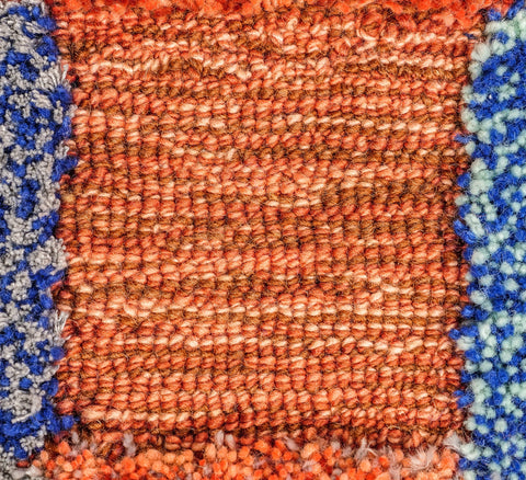 tufted rug pattern with Peach Fuzz, Grapefruit, Brick, and Terracotta recycled wool 