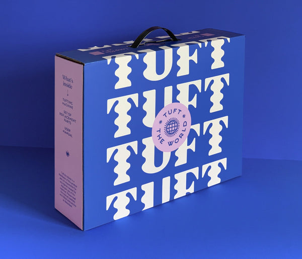tuft the world rug tufting kit in blue rebranding