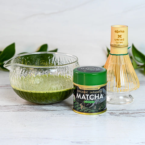 Textured Spouted Glass Matcha Bowl Set