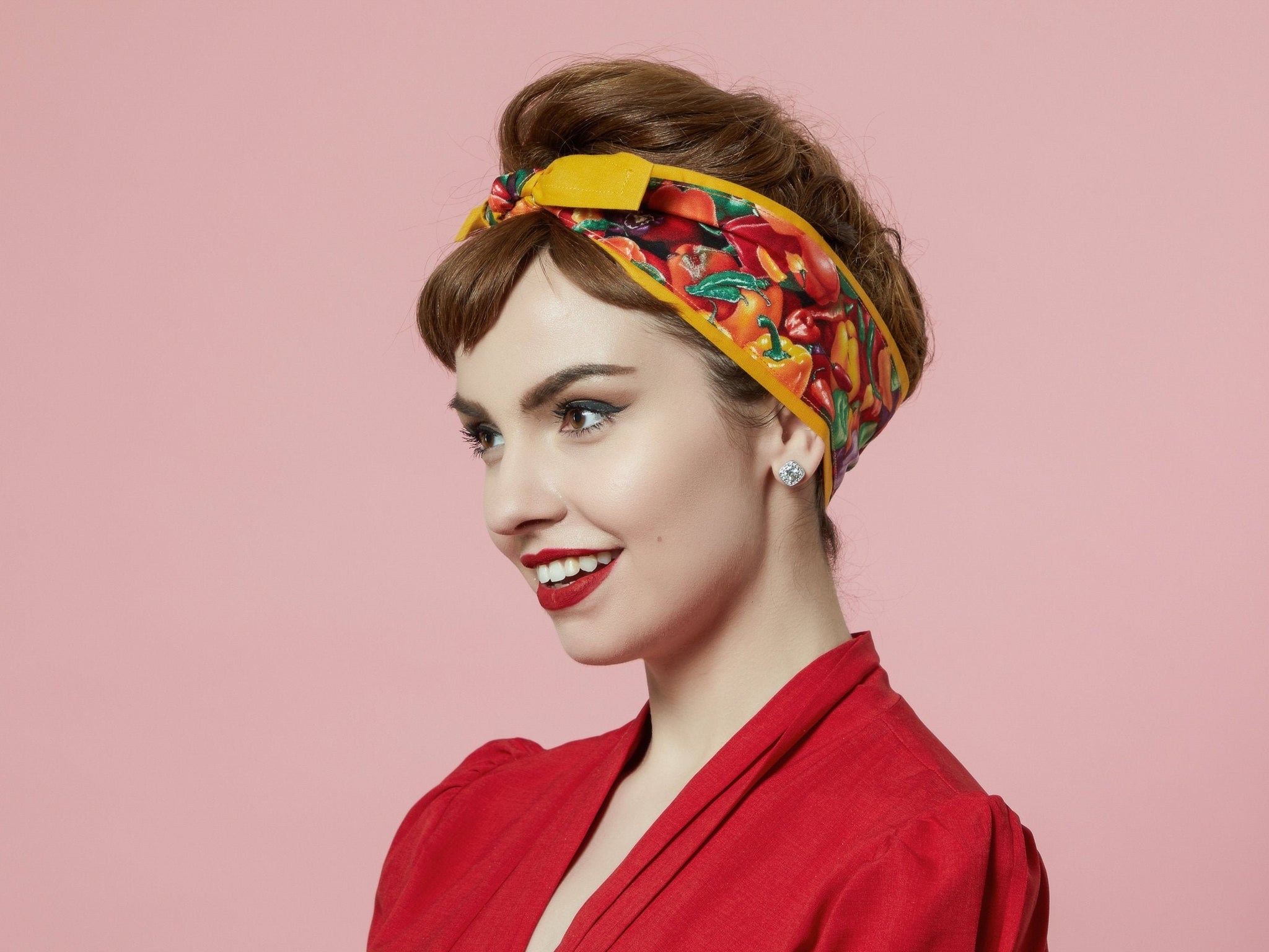Retro Headband with Fun Print, 1950s Style Hair Scarf with Papricas, P –  Volang Boutique