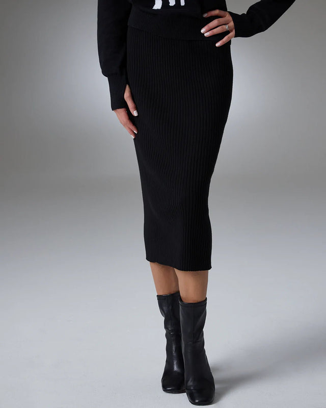 Cristen Midi Sweater Skirt in Onyx - Veneka-Sustainable-Ethical-Bottoms-YesAnd Drop Ship