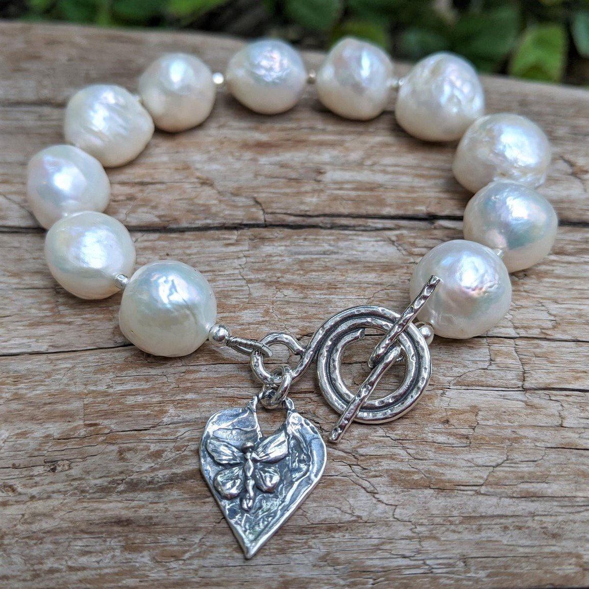 sterling silver toggle bracelet with heart charm