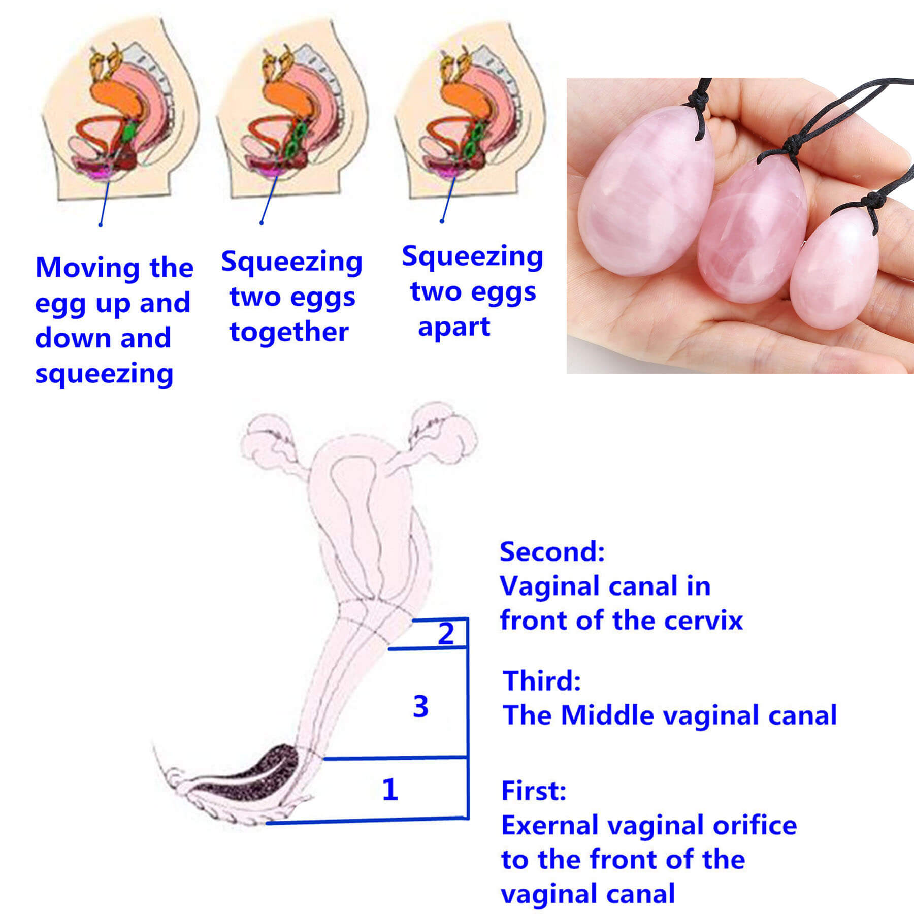 Rose Quartz Yoni Eggs Kegel Eggs Massage Stone To Strengthen Pelvic Fl