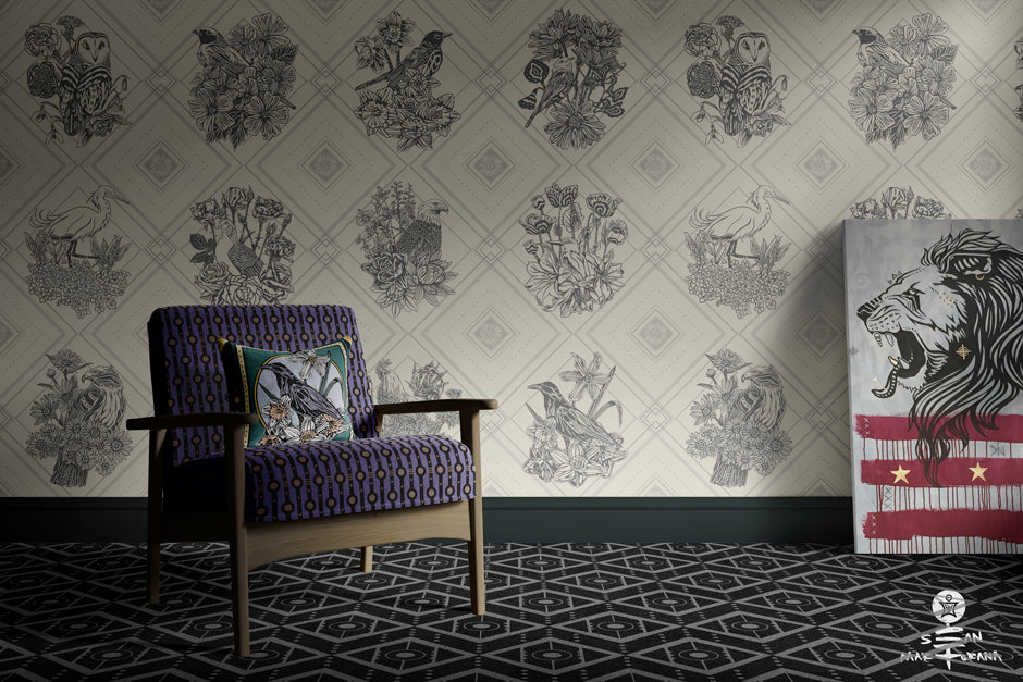 Sean Martorana Interior Wallpaper Illustration Floral Wall Covering