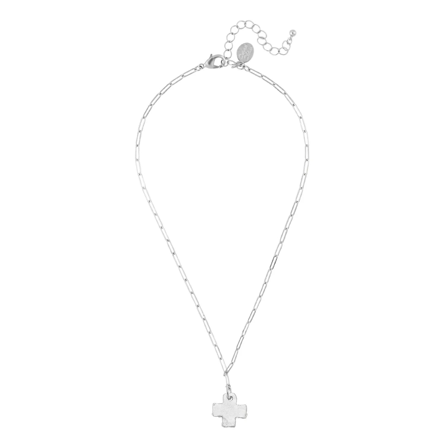 Cross Paperclip Chain  Necklace Silver