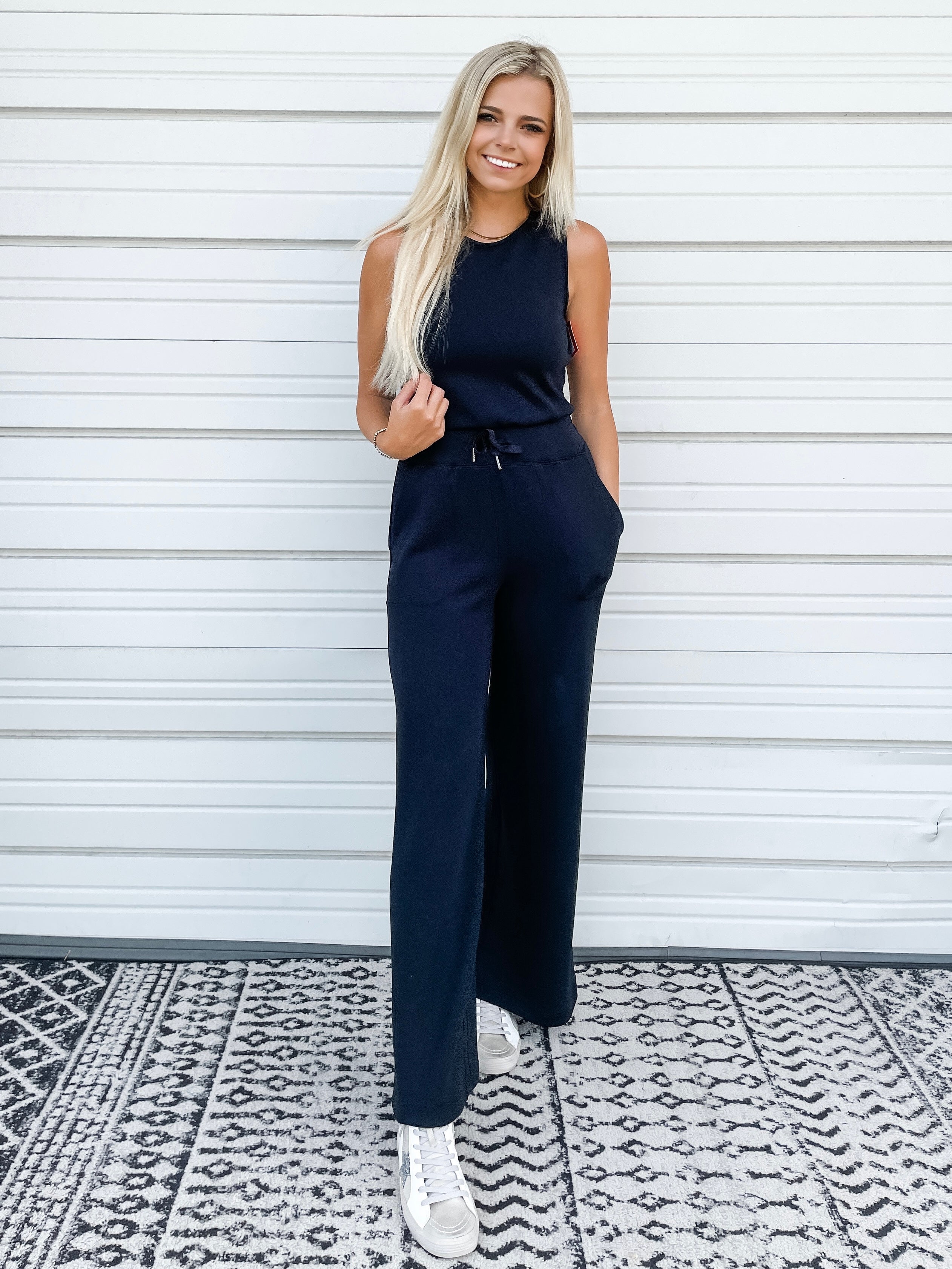 Spanx Airessentials Long Sleeve Wide Leg Jumpsuit in Blue