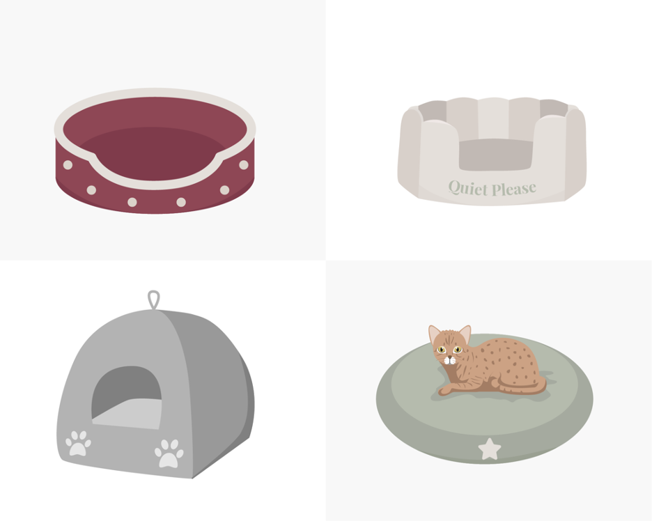 Different styles of cat bed