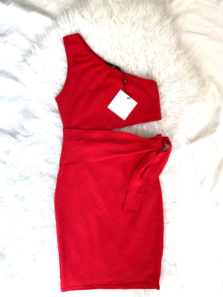 red one shoulder cut out dress