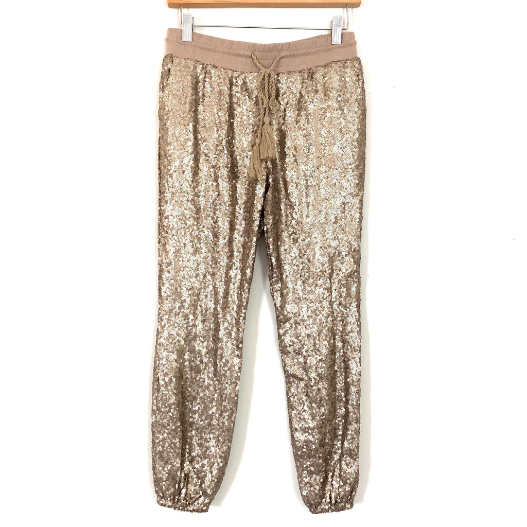 gold sequin jogger pants