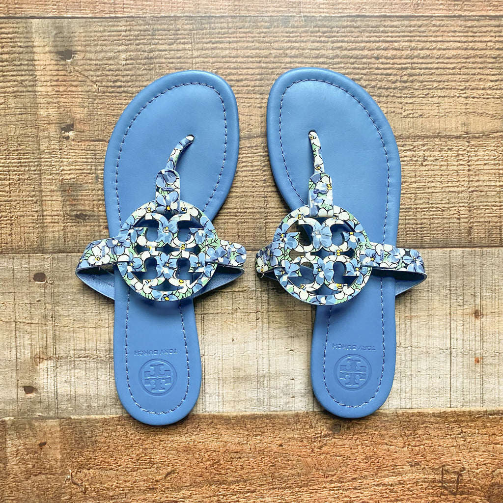 Tory Burch Blue Floral Print Sandals- Size  – The Saved Collection