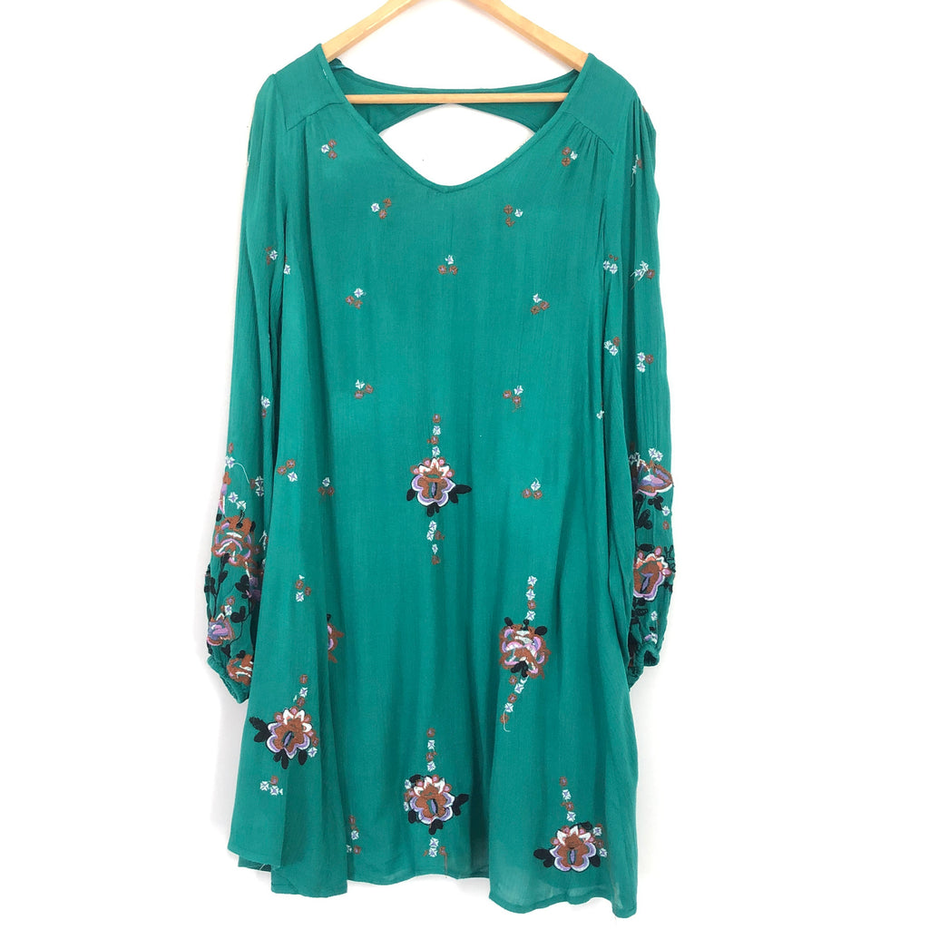 teal embroidered dress