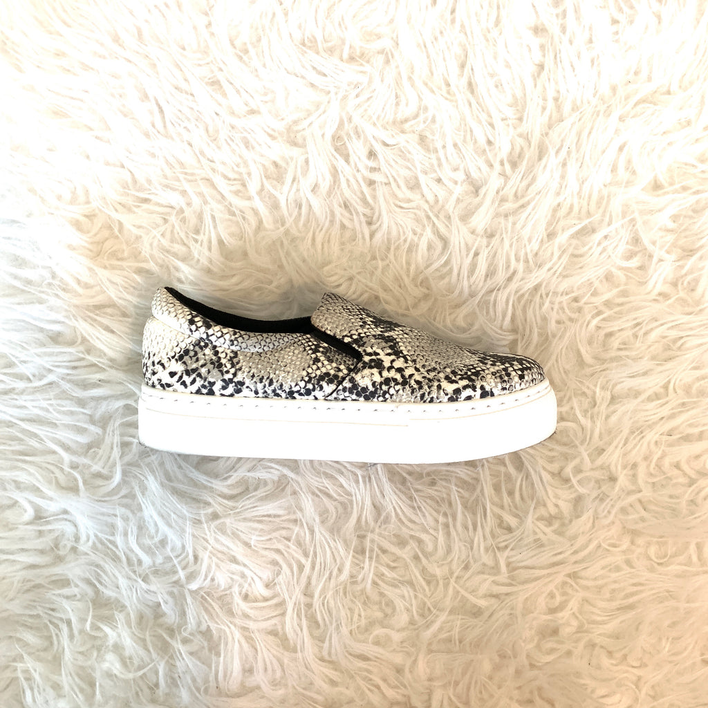 snakeskin platform slip on