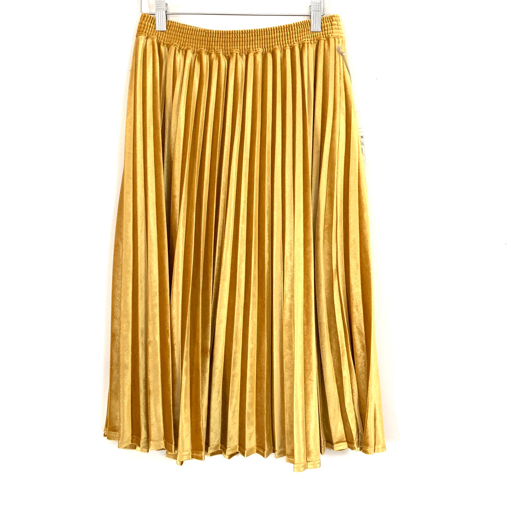 yellow velvet pleated skirt