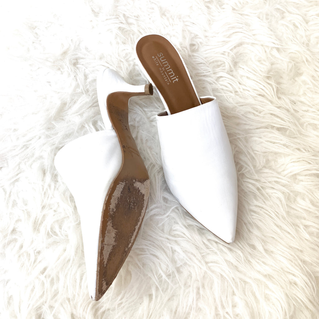 white kitten heel mule