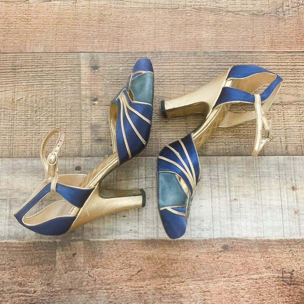 Tory Burch Navy Blue/Gold Heels- Size  (See Notes) – The Saved Collection