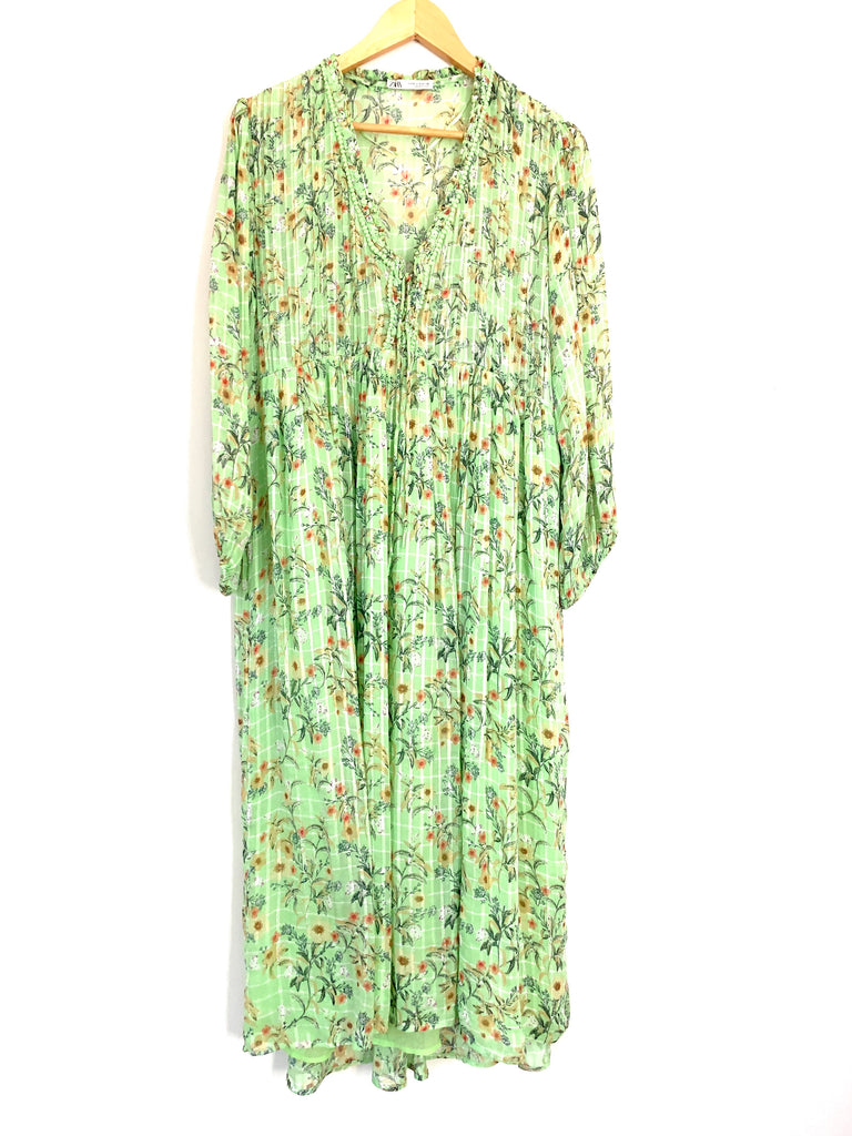 floral green dress zara