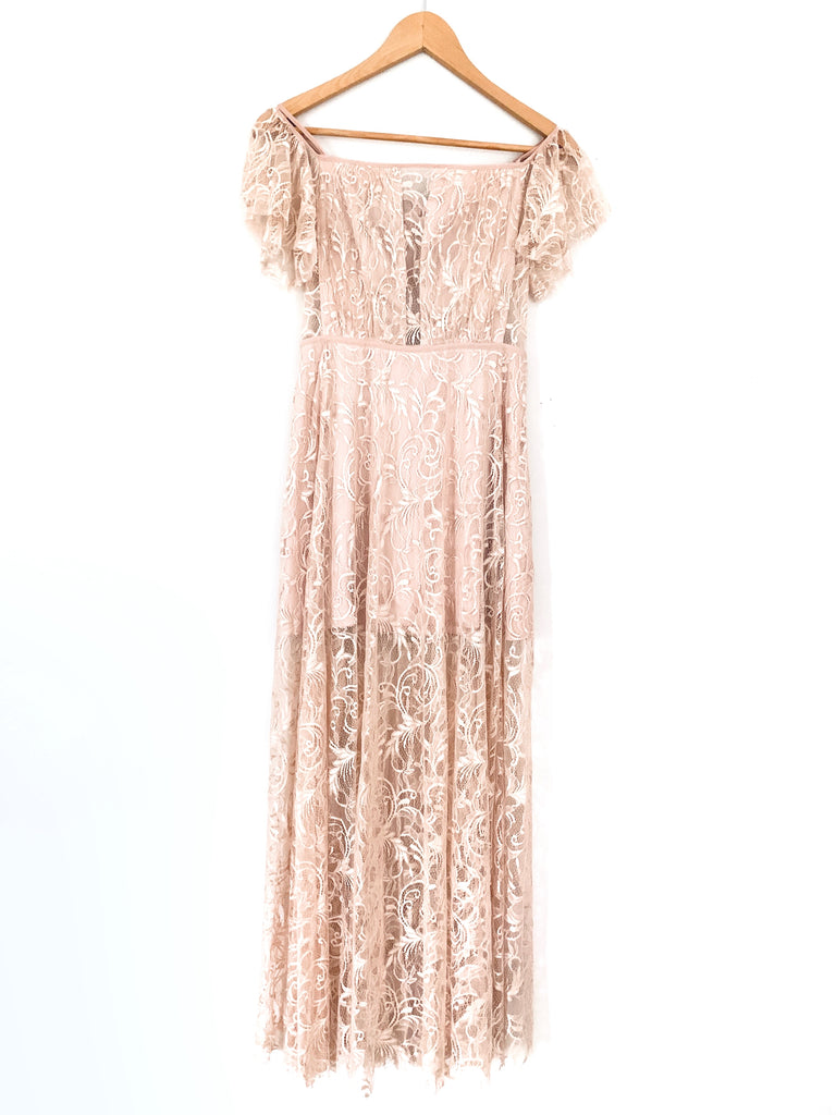 blush lace maxi dress