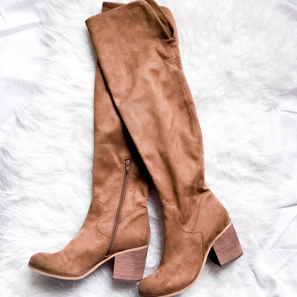 brown thigh high boots no heel