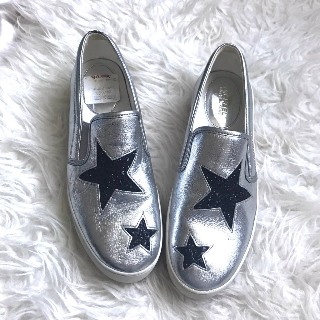 michael kors silver slip on shoes