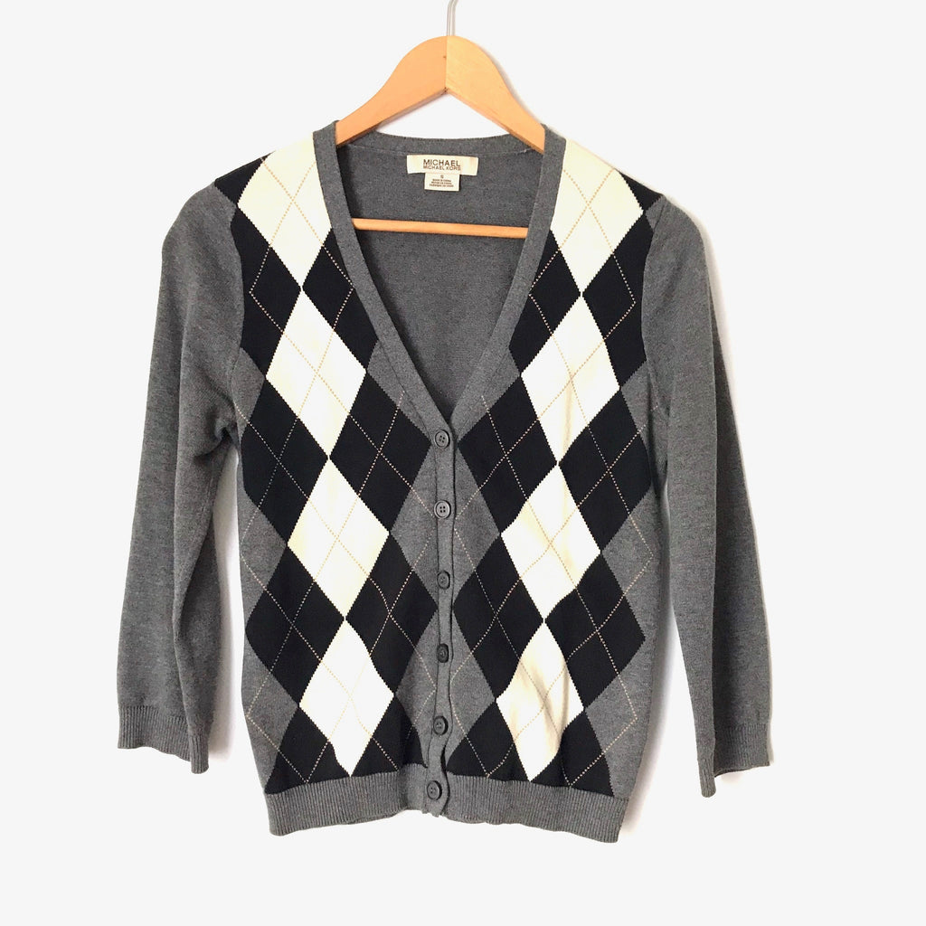 MICHAEL Michael Kors Argyle Grey Button Up Cardigan- Size S – The Saved  Collection