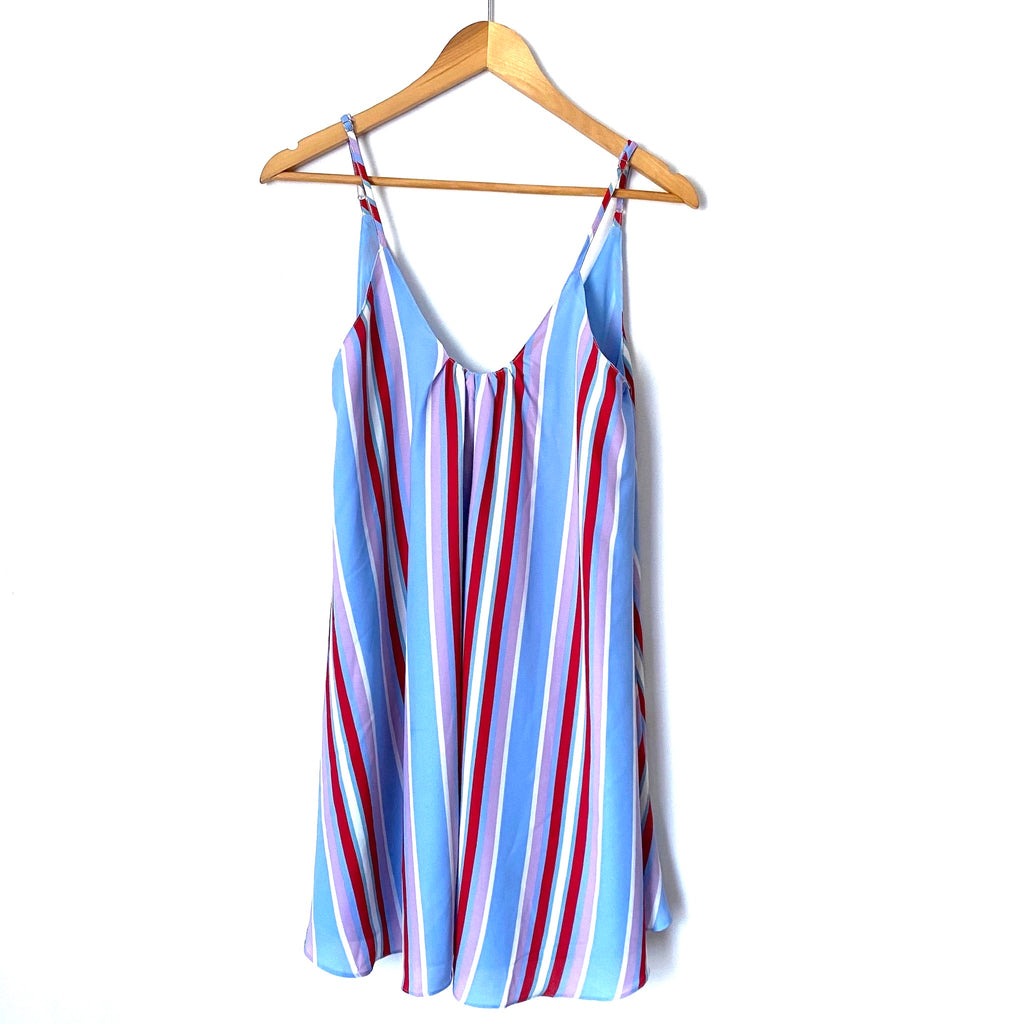 red blue and white striped dress