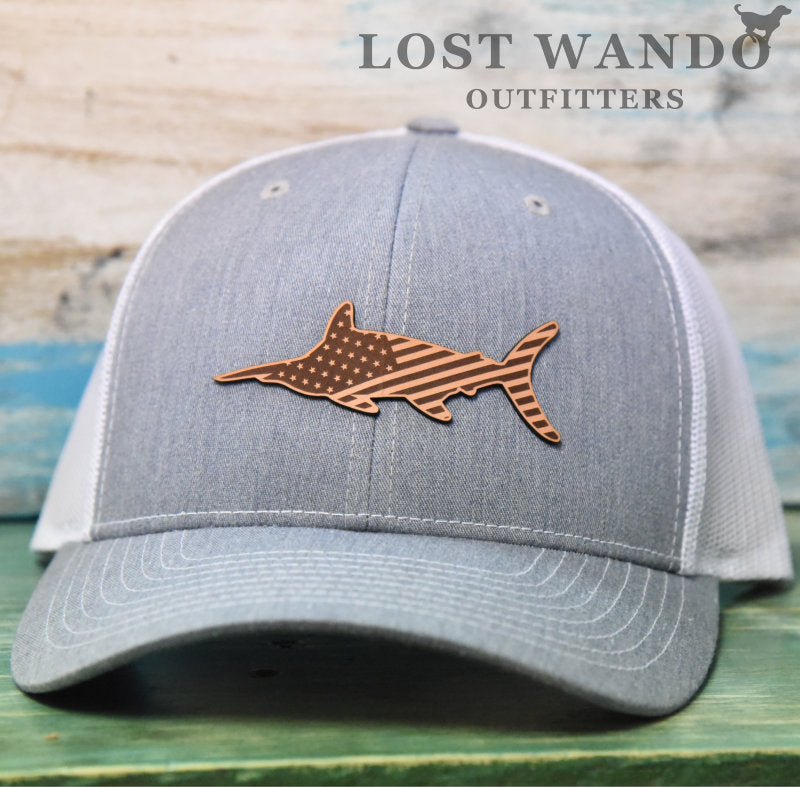 American Marlin - Leather patch hat - Heather Grey-Black Lost Wando Ou –  Lost Wando Outfitters
