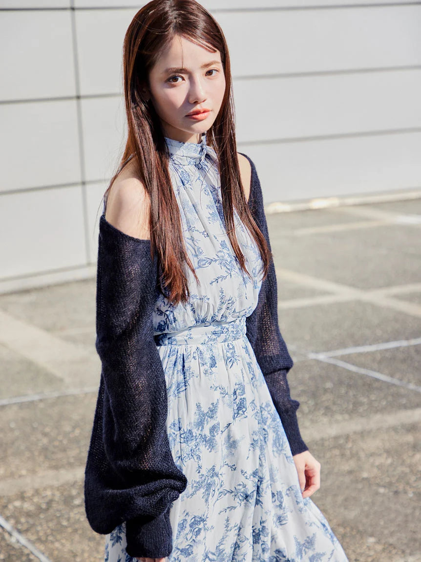 Sleeveless Maxi Dress with Bolero Cardigan Set in Navy, Luxury Women's Dresses at SNIDEL USA