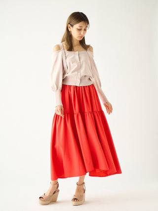 Volume Taffeta Skirt by SNIDEL USA. A gorgeous long skirt offers an impressive tiered silhouette with a lovely voluminous shape.