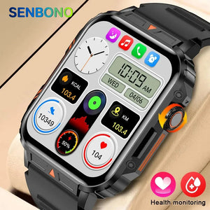 SENBONO Military Men Smart Watch Bluetooth Call 24/7 Heart Rate Monitor IP68 Waterproof 100+ Sport Mode Smartwatch for Men Women - NevPau Products