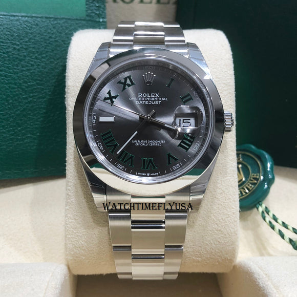 rolex datejust 41 green roman