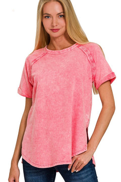 French Terry Acid Wash Top | Fuchsia