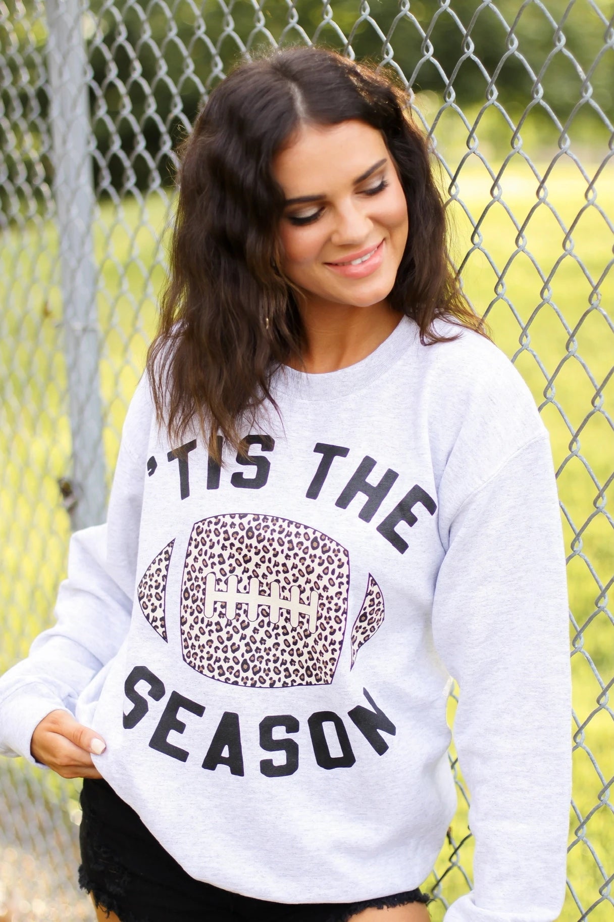 Tis The Season Leopard Football Sweatshirt | Ash Grey