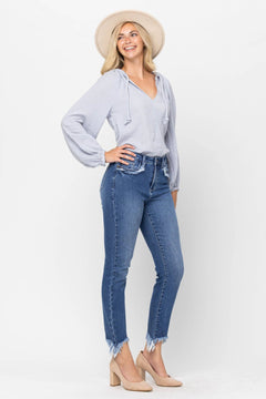 Judy Blue Hi Rise Fringe Jeans | Slim Fit