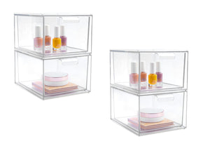 2 Pack Stackable Makeup Organizer Storage Drawers, Vtopmart Clear Plastic  Storage Bins, 6.6 High 