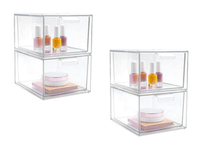 Vtopmart 4 Pack Stackable Makeup Organizer Storage Drawers, 6.6''Tall clear