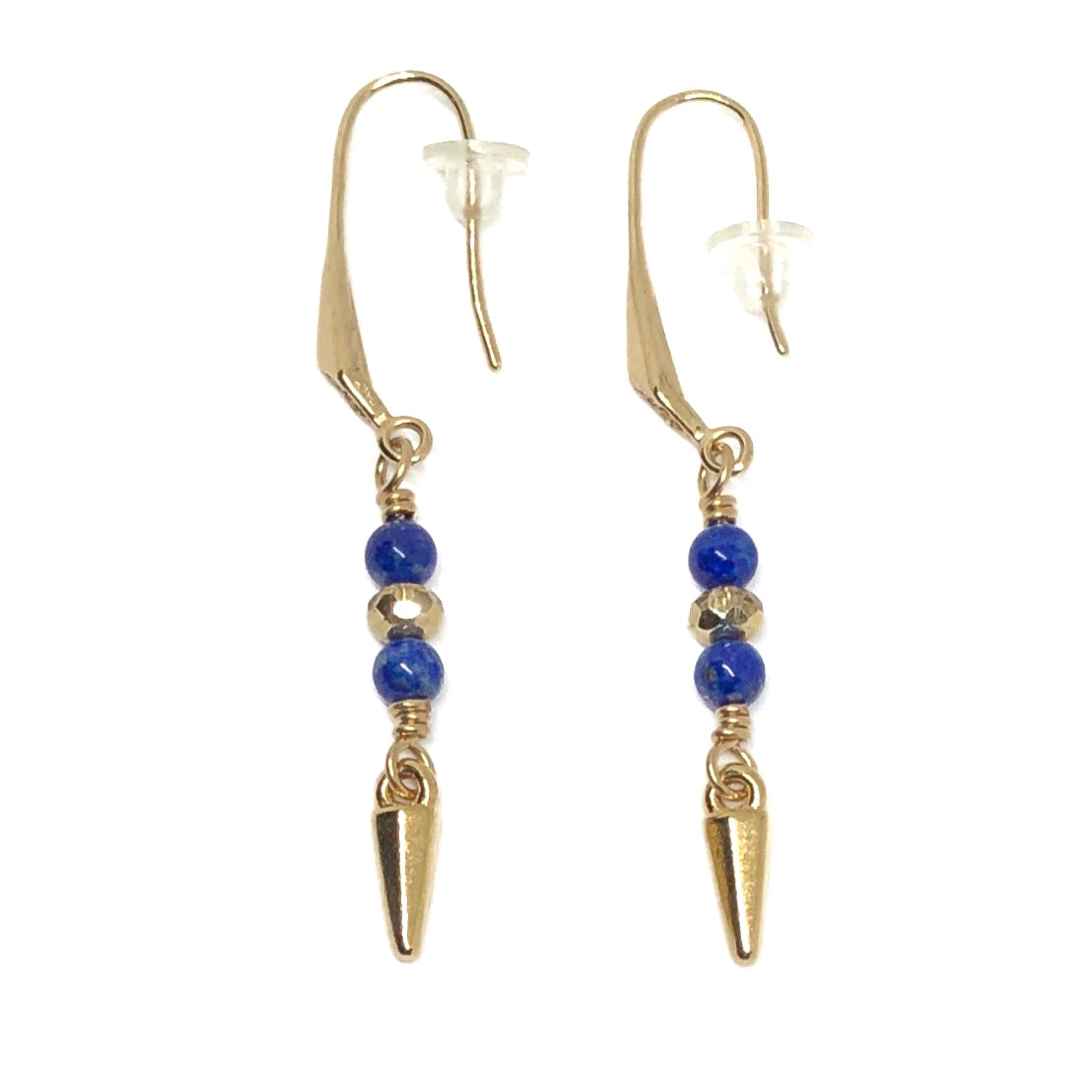 Gold Earrings with Dagger Charms, Lapis 