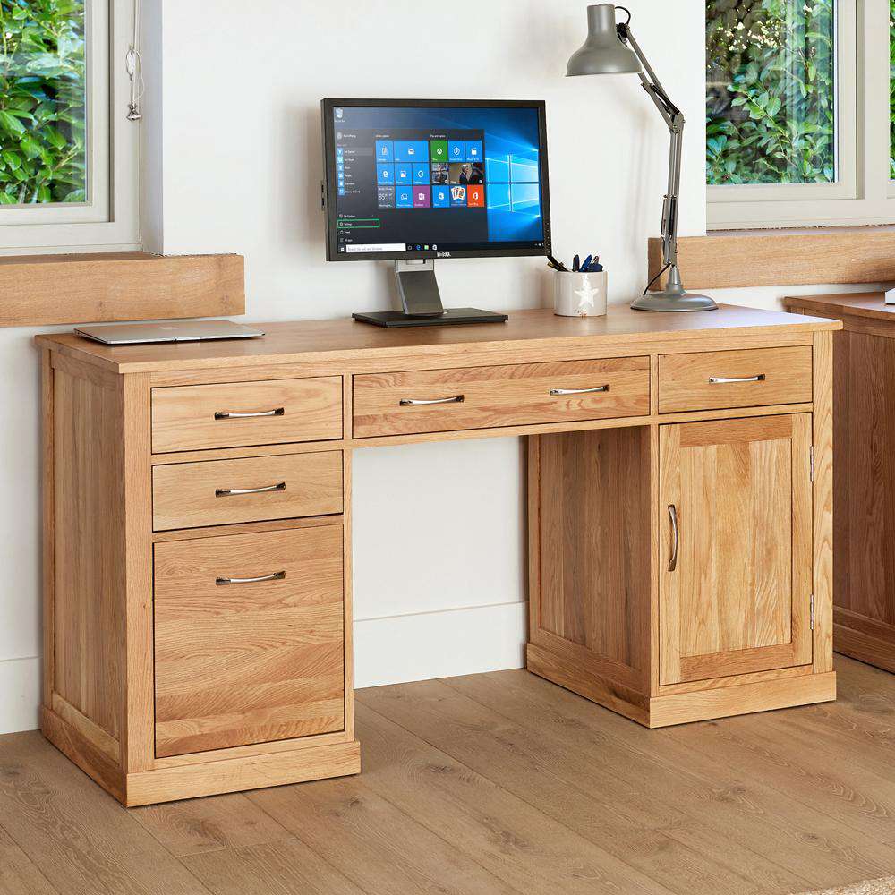 Baumhaus Mobel Oak Twin Pedestal Home Office Desk Cor06c