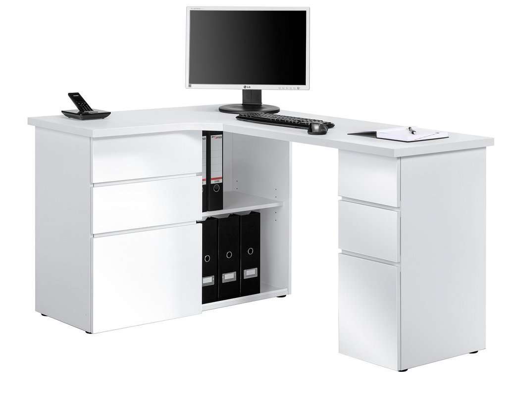 Maja Oxford Corner Office Desk In Ice White And High Gloss White