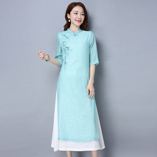 CNY Retro Style Embroidered Cheongsam Dress