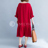 Loose & Flare Midi Dresses [Pre-Order] Color: Red - One Size