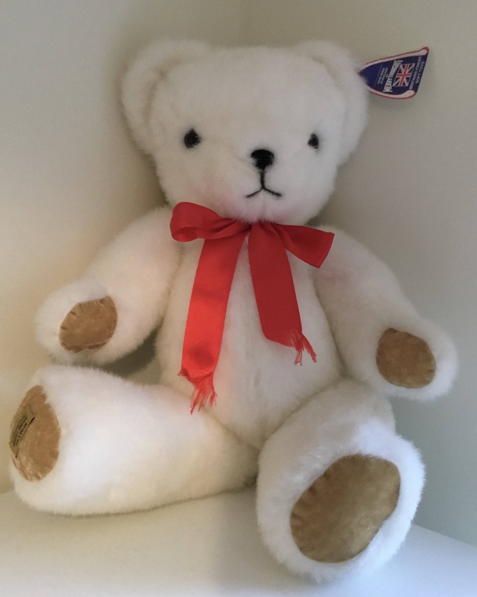merrythought large white teddy bear with name tag antiques centre york
