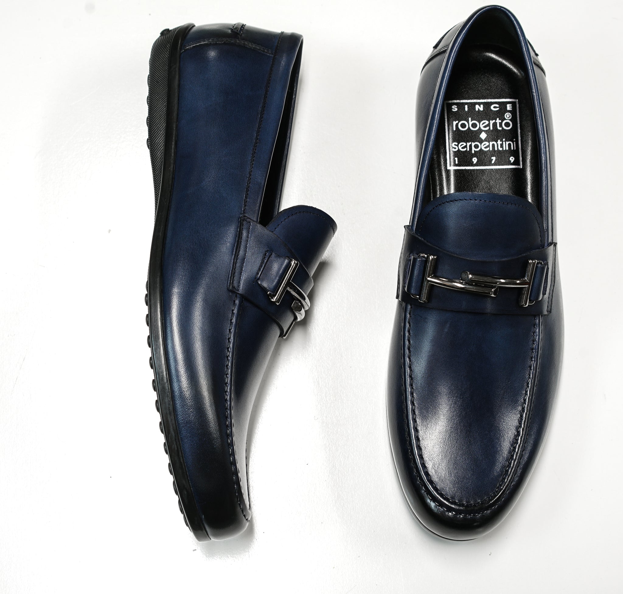 Roberto Serpentini Men's Blue Leather T-Bar Shoe 20598 – Luisa Boutique