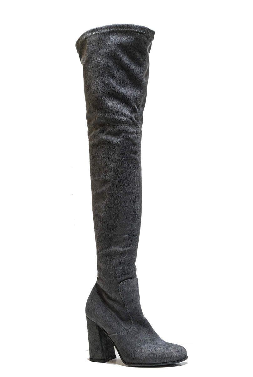 Roberto Serpentini Women's Grey Suede Stretch Over-Knee Boot Paola ...