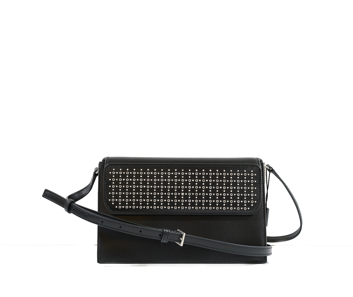 black leather studded shoulder bag