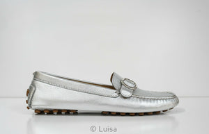 silver moccasin shoes